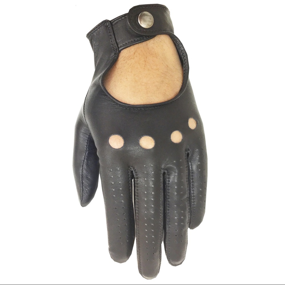 Men’s Nappa Leather Driving Gloves w/Snap Button, Black - NWT